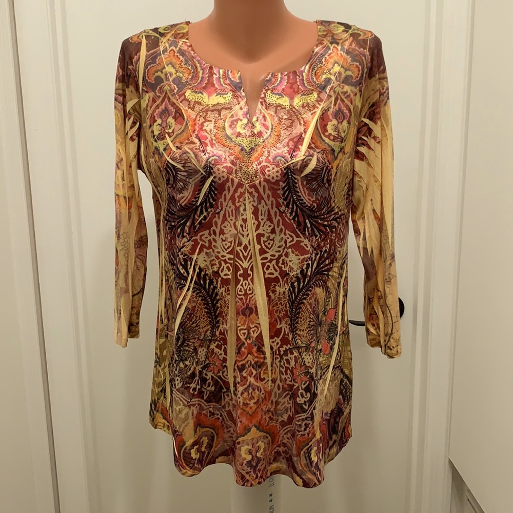 One World Live and Let Live petite gems 3/4 sleeve PXL tunic